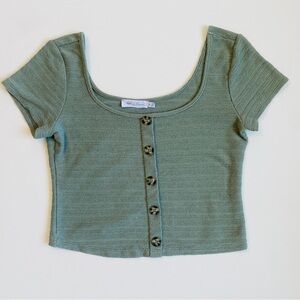 All in Favor Sage Ribbed Button Crop Top